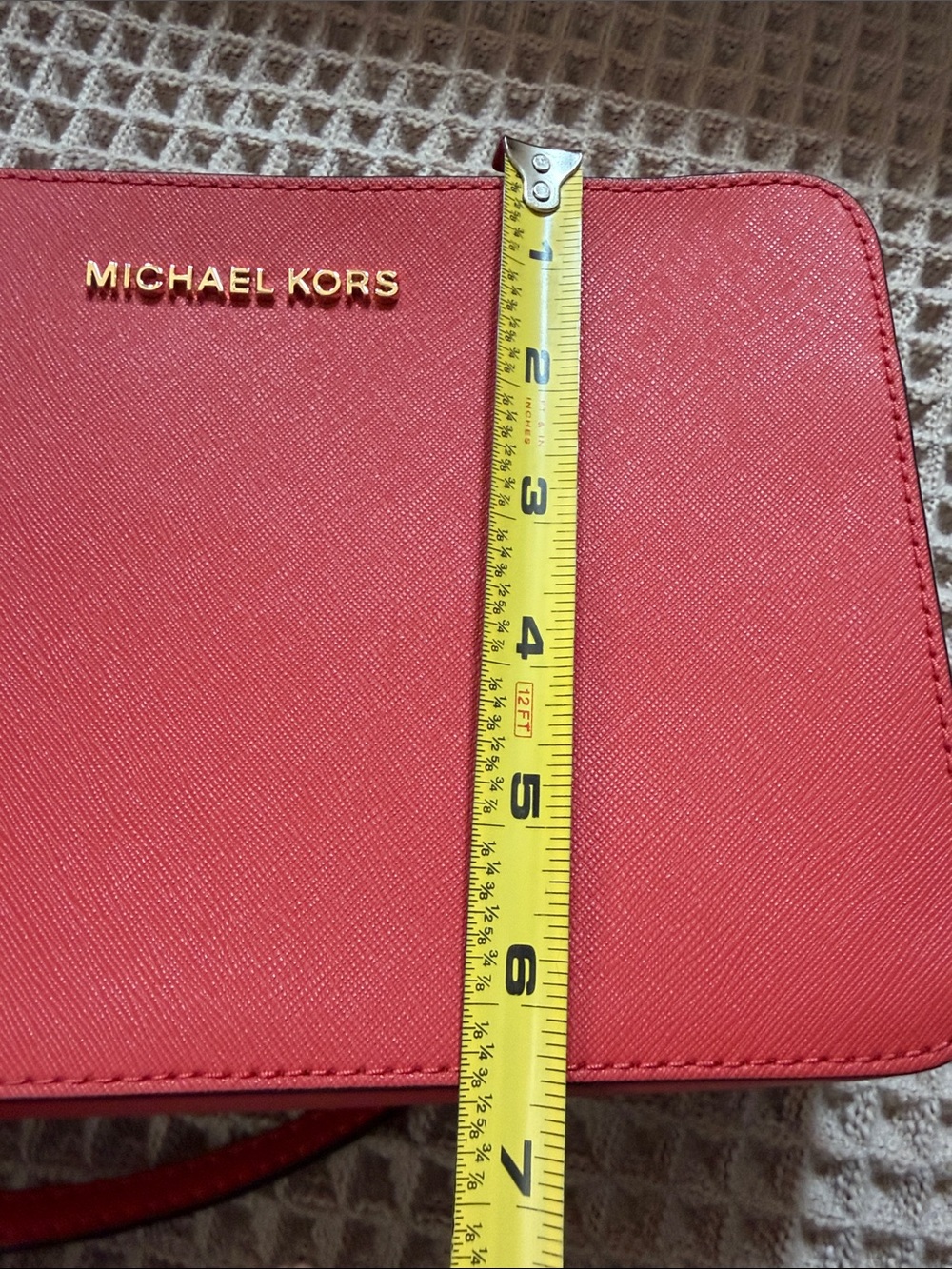 Michael Kors Red Saffiano Leather Crossbody Bag Gold Hardware MK PURSE - Picture 13 of 14